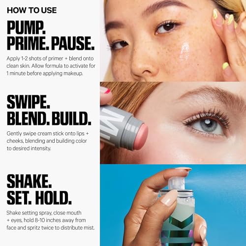 Milk Makeup Mini Must-Haves Set – Includes 12HR Hydrating Face Primer (.33oz) + 12HR Setting Spray for Gripping Makeup (1.69oz) and Multi-Use Cream Blush Stick + Lip Color in Werk (Dusty Rose, 0.10oz)