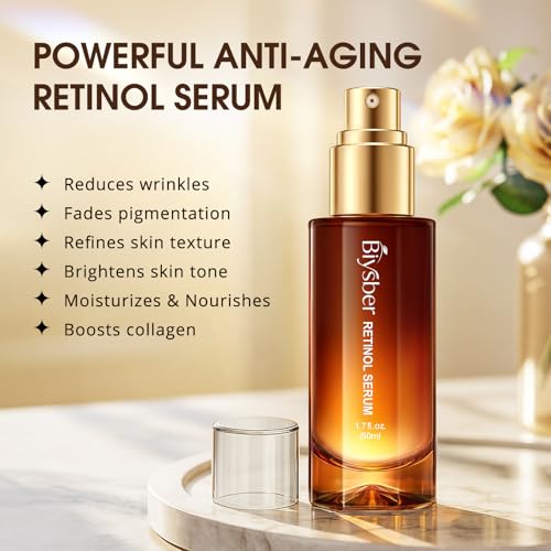 BIYSBER Retinol Collagen Serum for Face: Anti Aging &Anti Wrinkle Repair Peptide Serum with Hyaluronic Acid Boost Hydration-Day/Night Facial Firming Lifting Neck Skin Care for Women/Men(1.70 Fl Oz)