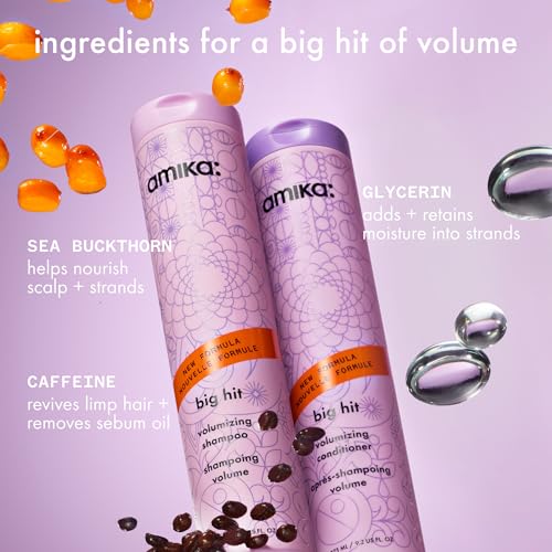Amika big hit volumizing shampoo + conditioner bundle, 275ml