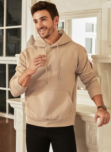 JMIERR Men's Sweatshirt Mens Fall Vintage Drawstring Hoodies Sweatshirts for Men Long Sleeve Hooded Pullover with Pockets Collar Fleece Casual Basic Simple Winter Shirts, US50(2XL), A Khaki