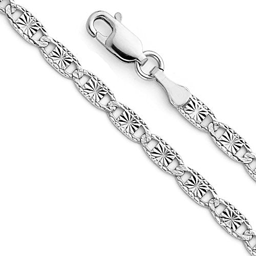 14k REAL White Gold Solid 2.5mm Star/Edge Diamond Cut Chain Bracelet with Lobster Claw Clasp - 7"