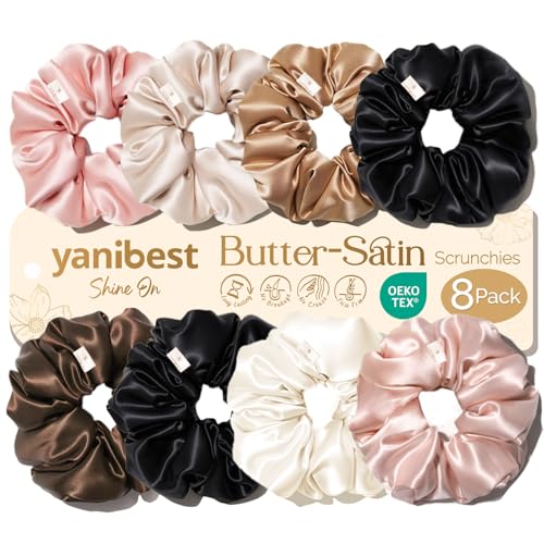 Yanibest 8 Pcs Satin Scrunchies - Silk Feeling Scrunchies Ponytail Holders