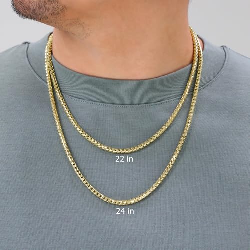 Nuragold 14K Real Yellow Gold Franco 3mm Solid Diamond Cut Chain Necklace - 24"