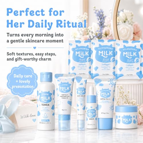 Milk Skincare Set For Women & Girls, Hydrating Milk Skin Care For Teens 10-12, Complete Gift Set Skin Care For Kids, Skincare For Girls 10-12, Self Care Beauty Gift For Her, Mothers Day Gifts Set