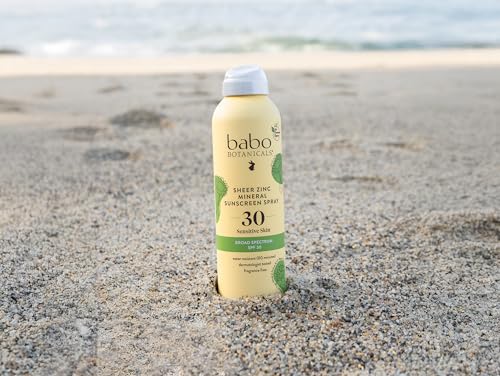 Babo Botanicals Sheer Zinc Continuous Sunscreen Spray SPF30 - Natural Zinc Oxide - Extra Sensitive Skin - Water Resistant - Vegan - Fragrance-Free - Air-Powered Spray - For all ages