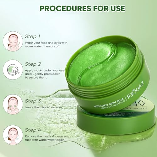 Aero Zen Aloe Vera Eye Mask- 60 PCS Aloe Vera Under Eye Patches-Under Eye Patches for Dark Circles,Eye Puffiness & Dark Circles Treatment,Reduces Wrinkles & Fine Lines,Improves & Firms Eye Skin