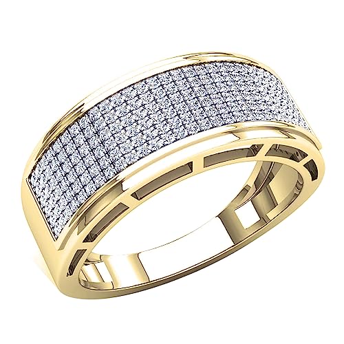 Dazzlingrock Collection 0.50 Carat Round White Diamond 5 Row Micro-pave Anniversary Ring for Men in 10K Yellow Gold Size 11