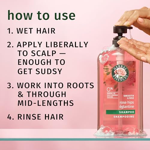 Herbal Essences Shampoo, Rose Hips - Smooth Collection, Shiny Hair with Vitamin E & Jojoba, Safe for Color Treated Hair, Floral Scent, Cruelty-Free, Dermatologist-Tested, 29.2 Fl Oz