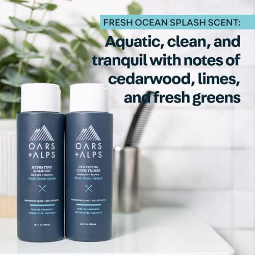 Oars + Alps Men's Sulfate Free Hydrating Shampoo, Infused with Kelp & Algae Extracts, Moisturizing Formula, Fresh Ocean Splash Scent, 1 Pack, 13.5 Fl Oz