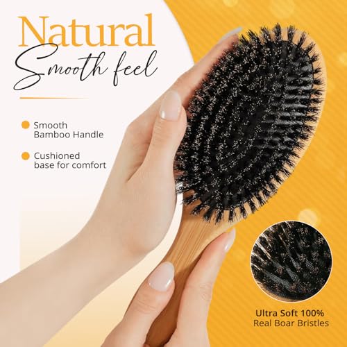Belula 100% Boar Bristle Hair Brush Set, Medium, for Thin and Fine Hair