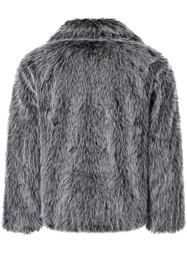 FANARCHER Men's Winter Faux Fur Coat Fluffy Jacket Turn Collar Luxury Overcoat Long Sleeve Parka Fleece Furry Outwear