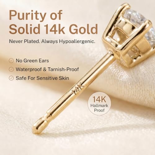 14K Yellow Gold 1/4 Carat Lab Grown Diamond Stud Earrings for Women
