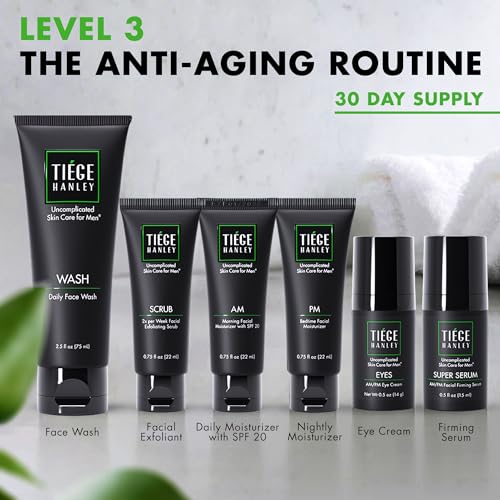Tiege Hanley Anti-Aging Men's Skin Care Set, 30-Day, 6 Piece Kit