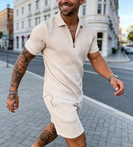 BIRW XL Black Mixed Gold Lion Mens Short Sets 2 Piece Outfits Fashion Summer Tracksuits Casual Set Polo Shirt Short Sleeve and Shorts Set