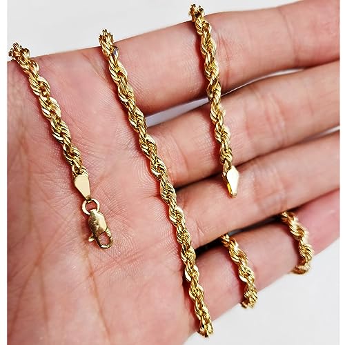 Galaxy Gold GG, 14K Solid Gold Diamond Cut Rope Chain Necklace, 4mm - 22 Inch (18-30" Available), Fine Jewelry