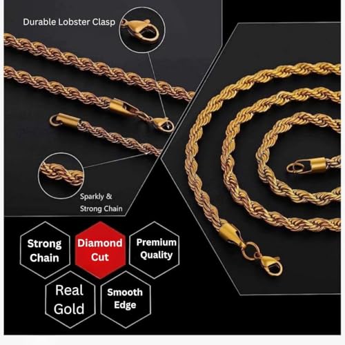 SHOP WGS 2MM 14K Solid Yellow Gold Rope Chain Necklace for Men & Women