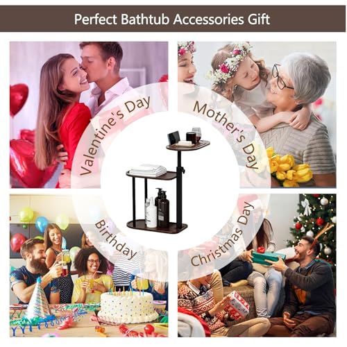 3 Layer Bathtub Tray Table,Bamboo Swivel Bathtub Side Table Height Adjustable,Freestanding Bathtub Tray for Tub Against Wall,Bathtub Accessories&Bathroom Organizer for Luxury Home Spa (Brown)