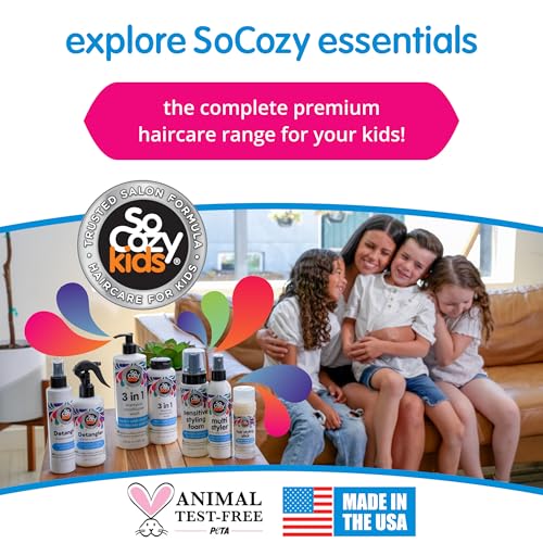 SoCozy Kids Sensitive Styling Foam - Sensitive Foam For Kids w/Straight or Curly Hair - Gentle Natural Hold Styler, Rosemary (6 fl oz)