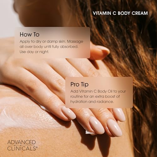 Advanced Clinicals Vitamin C Cream Visibly Brightening Body Lotion | Vitamin C Moisturizer Skin Care Body Cream For Women & Men Helps Visibly Improve Look Of Dark Spots & Uneven Skin Tone, 16 Ounce