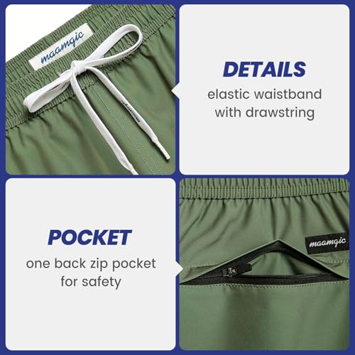 maamgic Mens 7" Stretch Swim Trunks Quick Dry Mesh Lining Swimwear Bathing Suits Solid Army Green Large