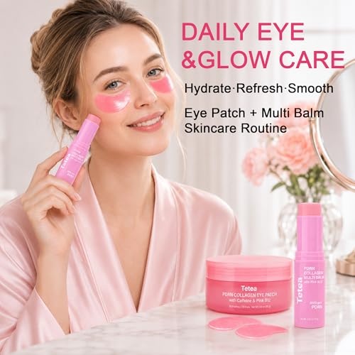 Tetea PDRN Pink Collagen Multi Balm Stick & Under Eye Patch Set, 0.32 oz