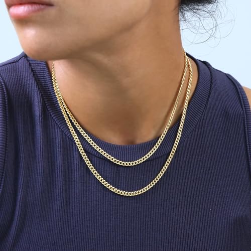 Nuragold 14k Real Yellow Gold Miami Cuban Lightweight Link 4mm Chain Necklace (16"-30") Italian Jewelry for Men & Women - 22"