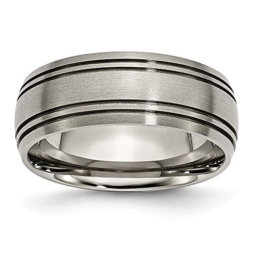 Sonia Jewels Real Titanium Grooved 8mm Men's Wedding Brushed Matte Finish Band Ring Size 10.5
