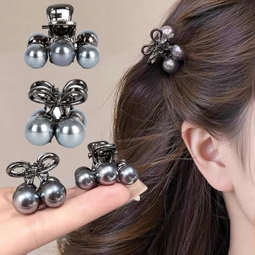 Small Hair Clips for Women,Cute Mini Pearl Claw Clips, Cherry Claw Clip for Half Up Bun Short Hair Pins, Metal Springs Hair Accessories Barrettes Birthday Christmas Gift for Daughter Girl(4 Pcs)