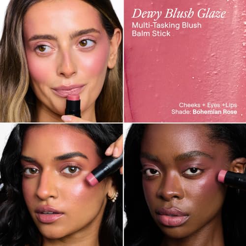 Nudestix Nudies Bloom All Over Dewy Color – 3-in-1 Cream Blush Stick for Cheeks, Eyes & Lips with Built-In Brush | Sheer, Glossy Finish | Vegan, Long-Wear, Multi-Use Makeup (Bohemian Rose)