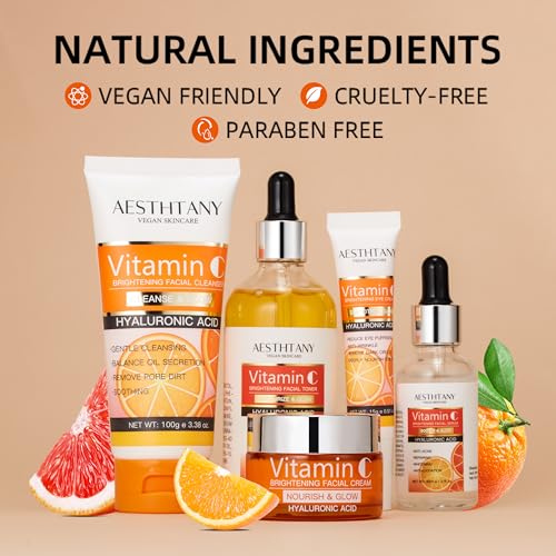 Vitamin C Skin Care Set Moisturizing Hyaluronic Acid Skin Care Kit,Face Cream,Face Serum,Eye Cream, Toner For Hydrating Skin, Anti-Aging Skin,5PCS For Women Beauty Set Gift Set