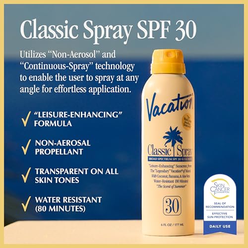 Vacation Classic SPF 30 Sunscreen Spray, 6 Fluid Ounces, Pack of 3