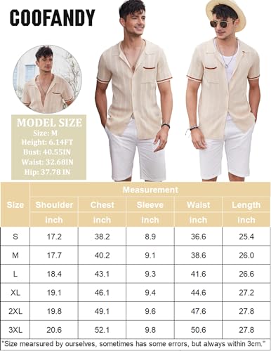 COOFANDY Men's Vintage Polo Shirts Short Sleeve Casual Beach Button Down Shirts Summer Lightweight