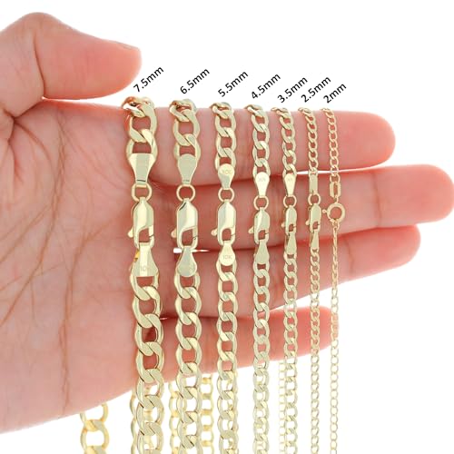 Nuragold 10K Real Yellow Gold Cuban Curb Link Chain Necklace (2mm - 7.5mm) - 20",3.5mm