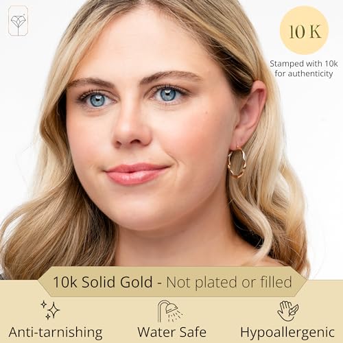 Solid 10K Gold Two Tone Earrings | 20mm Twisted Real 10K Gold Hoop Earrings for Women | Hypoallergenic 10 Karat Two Toned Earring for Women by MAX + STONE