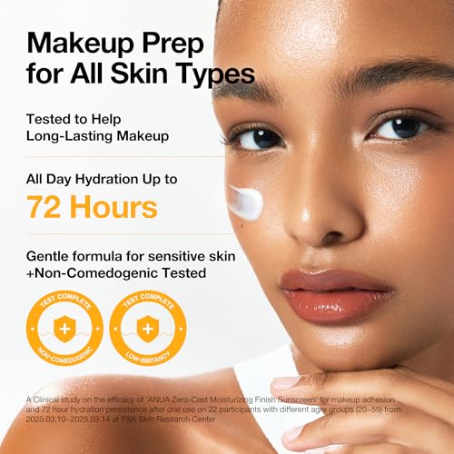 Anua, Zero-Cast Moisturizing Sunscreen SPF 50, Glow Natural Sunscreen for face, No White Cast, Hyaluronic Acid, Niacinamide, Oil-Free, Korean Skincare, 1.69 fl oz