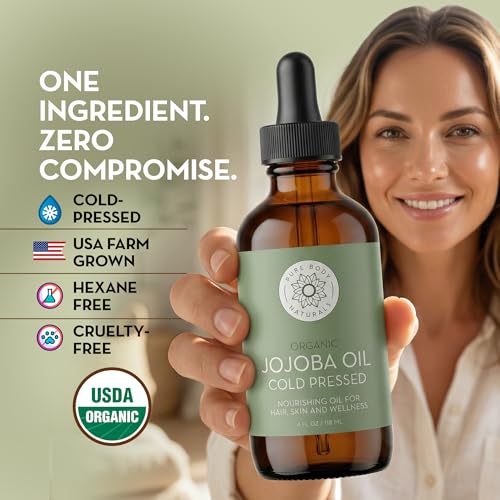 100% Pure Organic Jojoba Oil for Hair, Skin, Face & Nails, 4 fl oz