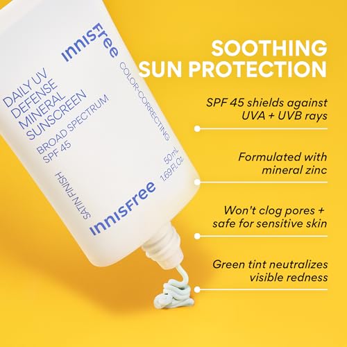 innisfree Daily Mineral UV Defense SPF 45 | Tinted Korean Sunscreen with Zinc Oxide for Redness | Gentle, Hydrating and Lightweight | Available in 2 Pack