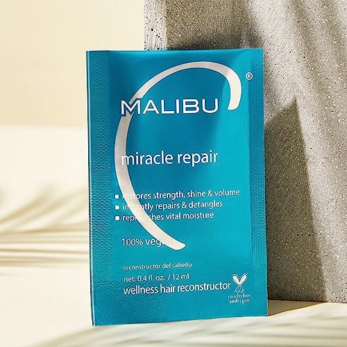 Malibu C Miracle Repair Hair Reconstructor (1 Packet) - Nourishing Hair Repair Treatment for Weak, Damaged Strands - Flax Protein & Vitamin B5 for Hair Strength