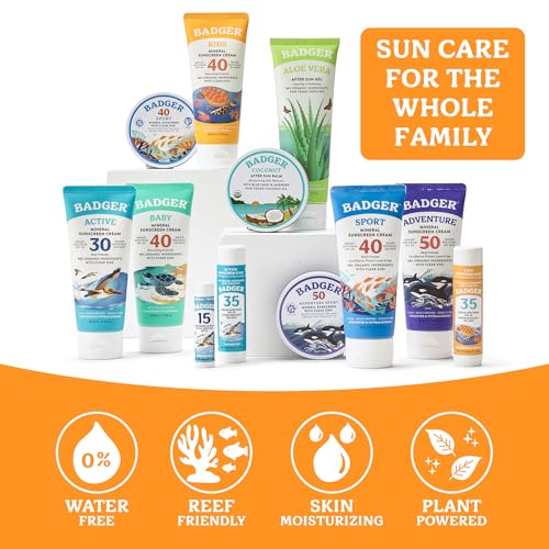 Badger Mineral Kids Sunscreen Face Stick SPF 35, Zinc Oxide Travel Size Sunscreen Stick for Kids, 97% Organic Ingredients, Reef Safe, Water Resistant, .65 oz, 2-Pack