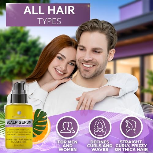 BELLISSO Scalp Serum - Dry and Itchy Dandruff Moisturizer Treatment for Women and Men - Advanced Care and Anti Itch Relief Tonic - 2 Fl Oz