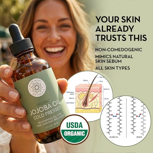 100% Pure Organic Jojoba Oil for Hair, Skin, Face & Nails, 4 fl oz