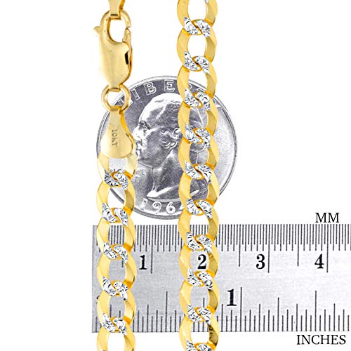 Nuragold 10k Real Yellow Gold Cuban Curb 7mm Solid Pave Chain Necklace - 26"