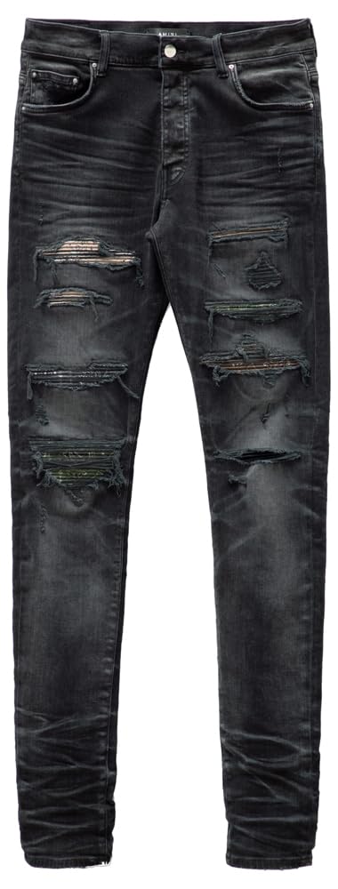 Amiri, Mens Bandana Camo Thrasher Jean, 32, Black