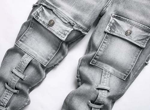 XIMXIMMTIAN Men Slim Fit Jeans Fashion Biker Jeans for Men Stretch Designer Distressed Straight Denim Pants (32, 2131 Gray)