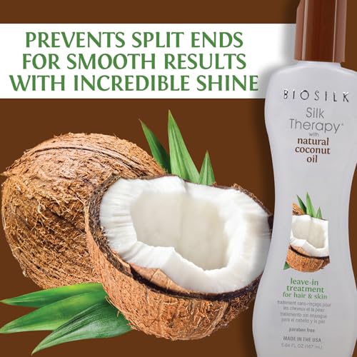 BioSilk Silk Therapy with Natural Coconut Oil, Leave-In Hair Treatment Cream for Frizz Control & Shine, Strengthens & Smooths Dry, Damaged Hair, Sulfate-Free, Paraben-Free, Cruelty-Free, 5.64 Fl Oz