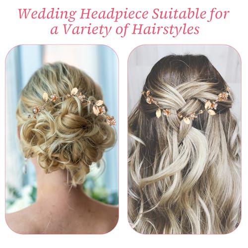 KALIONE Gold Leaf Headband Wedding Bridal Boho Hair Piece Flower Girl Headpiece Pearl Accessories for Kids Gold Hair Vine for Prom Party