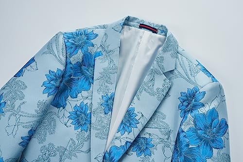 UNINUKOO Mens Blazer Floral Suit Jacket Notched Lapel Tuxedo Luxury Paisley Prom Casual Blazer for Men US Size 38 Light Blue