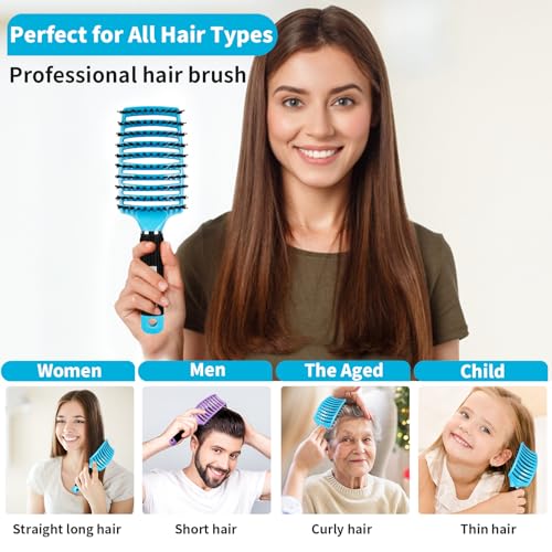 HIPPIH Boar Bristle Hair Brush Set of 2, Detangling Smoothing for Wet & Dry