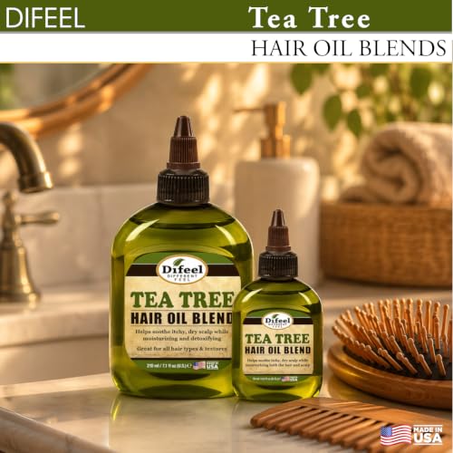 Difeel Tea Tree Hair Oil Blend 7.1 Ounces - Lightweight Hair and Scalp Treatment for Dry Scalp and Hair Care
