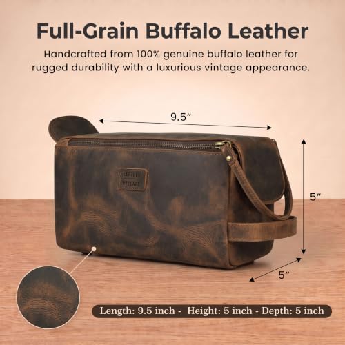 LEATHER VILLAGE Genuine Leather Toiletry Travel Bag For Men & Women, Brown
